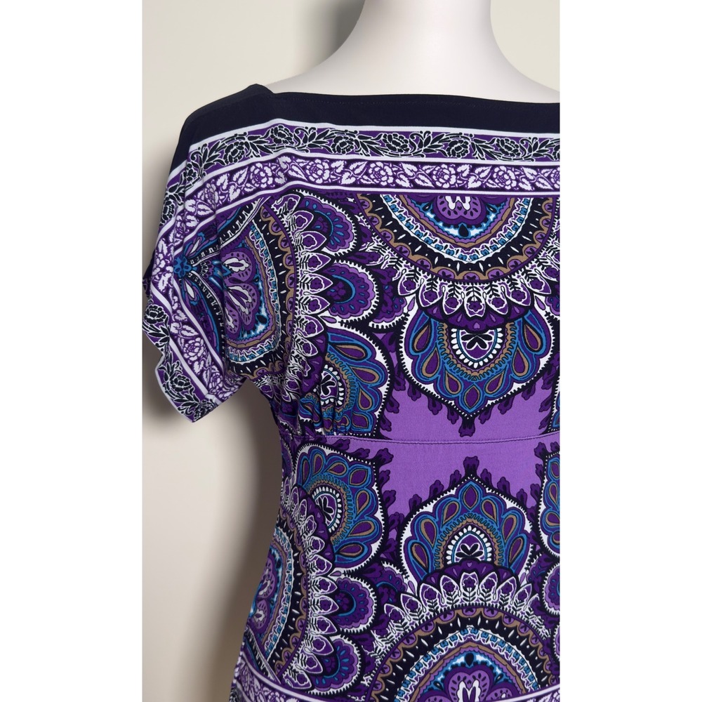 Vintage Y2K Cache Purple Paisley Medallion Boat Neck Dolman Sleeve Top Size XS - Picture 4 of 9